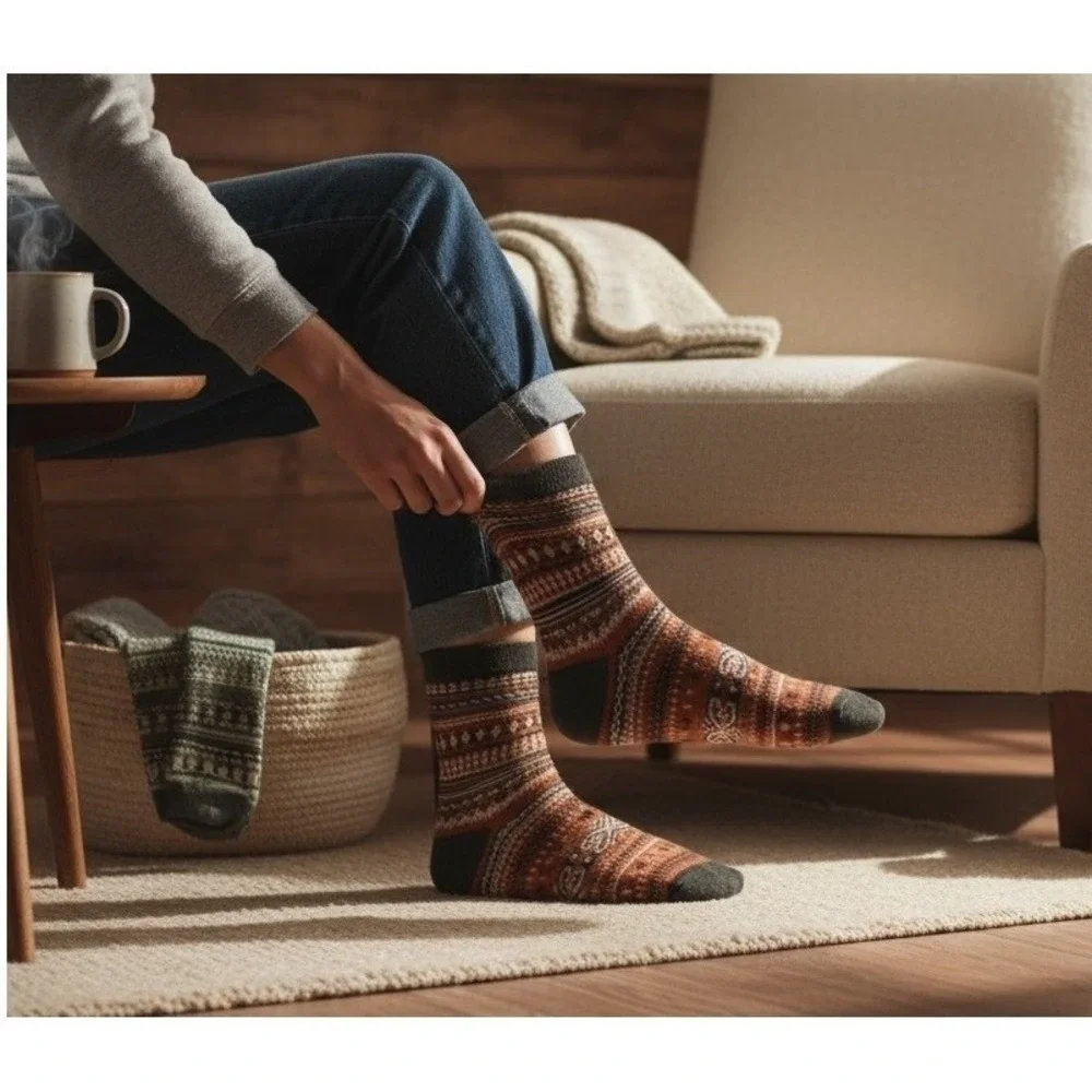 Autumn Spice Retro‎ Mid-Calf Socks 7-10 NEW 5pc Pack Unisex Anti-Slip Elastic